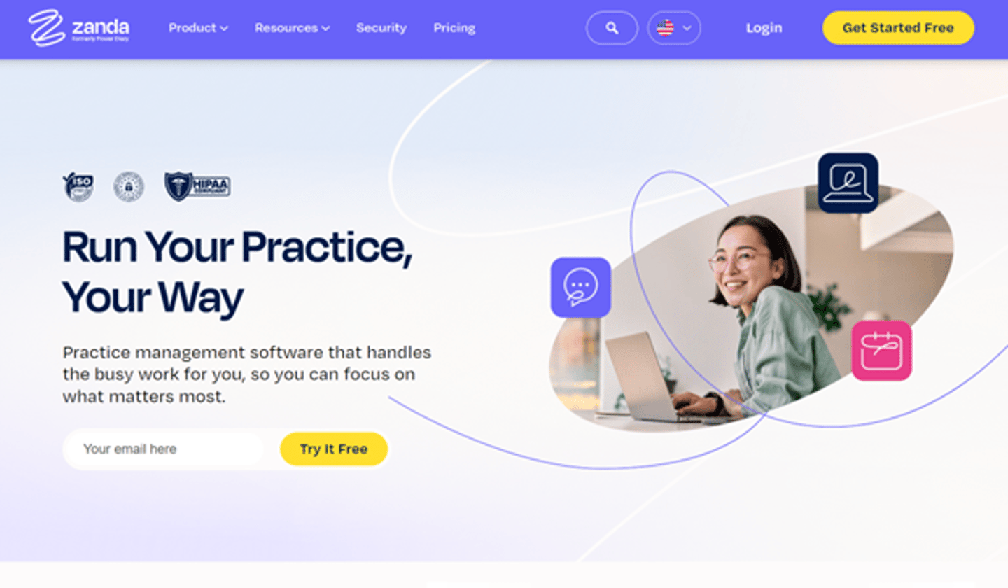 Screenshot of Zanda's website