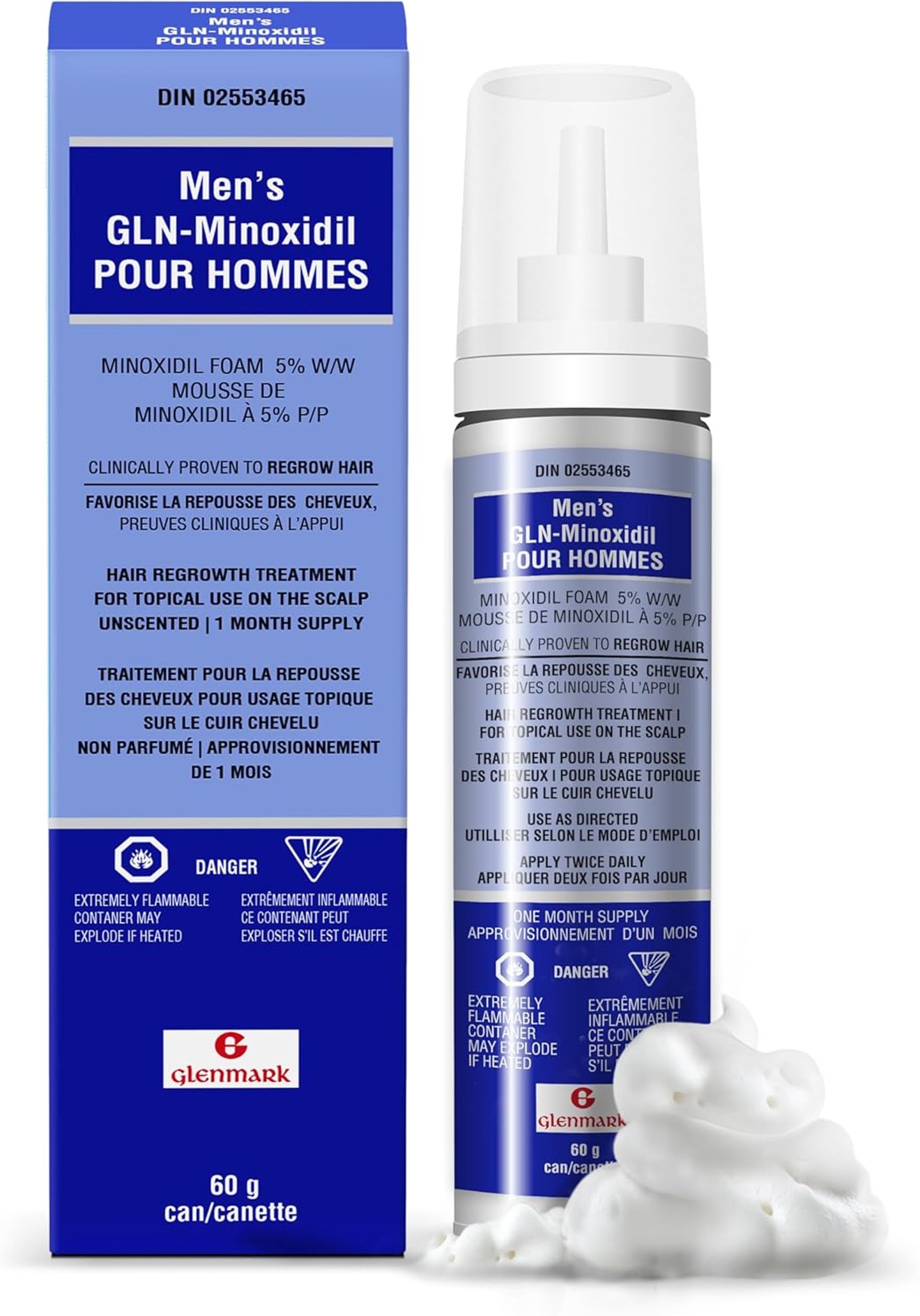 A can of Men’s GLN-Minoxidil 5%.
