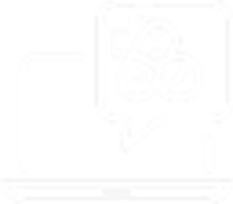 icon of a computer with a speech bubble and pills