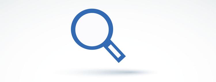 icon of a magnifying glass outline in blue