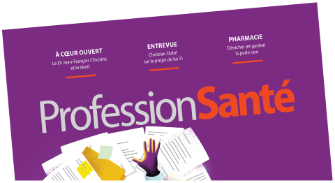 Top half of the cover of Profession Sante magazine